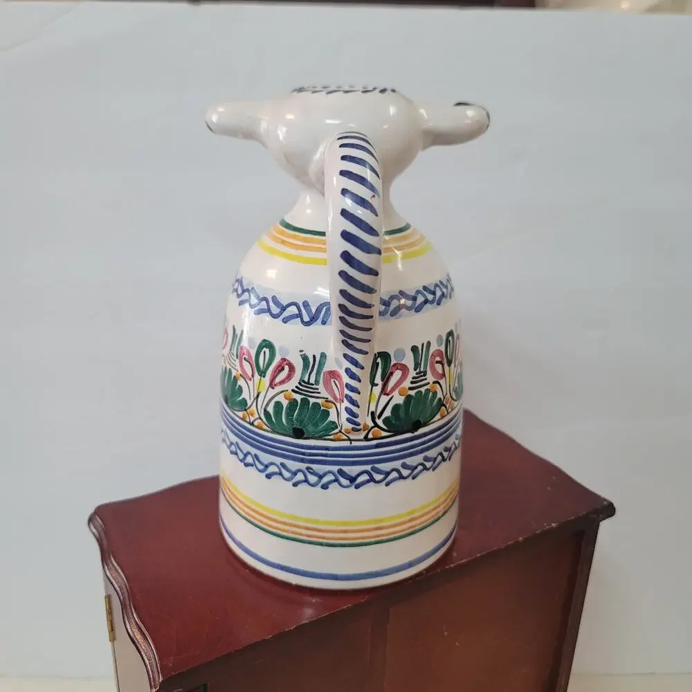 Espana Cow Bull Pottery Floral Creamer Ceramic Hand Painted Spain Milk Talavera